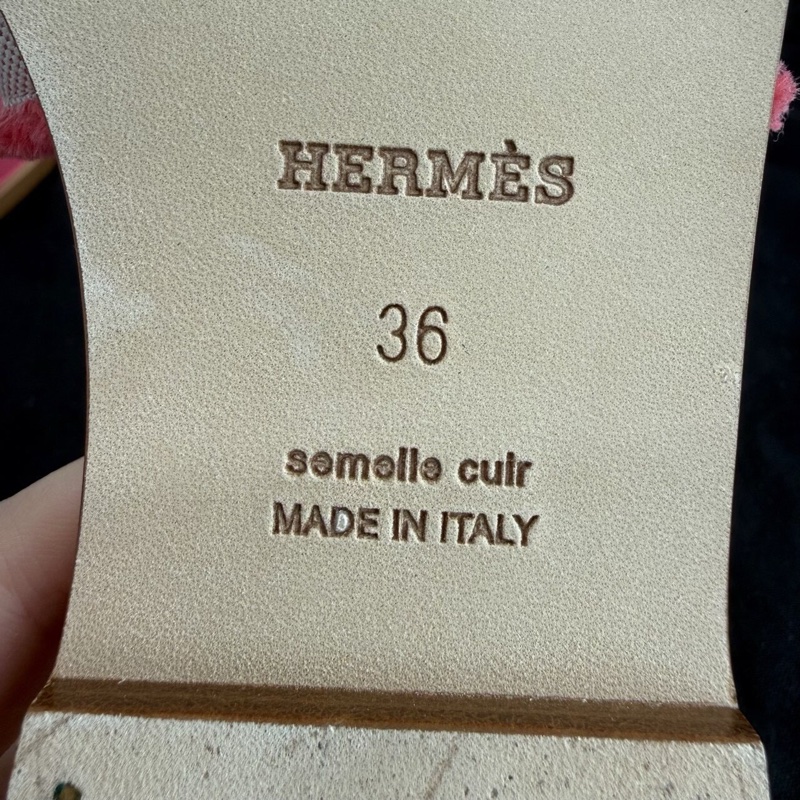 HERMES愛馬仕 Oran 帆布 一字拖鞋 流蘇粉色拖鞋 36碼-7