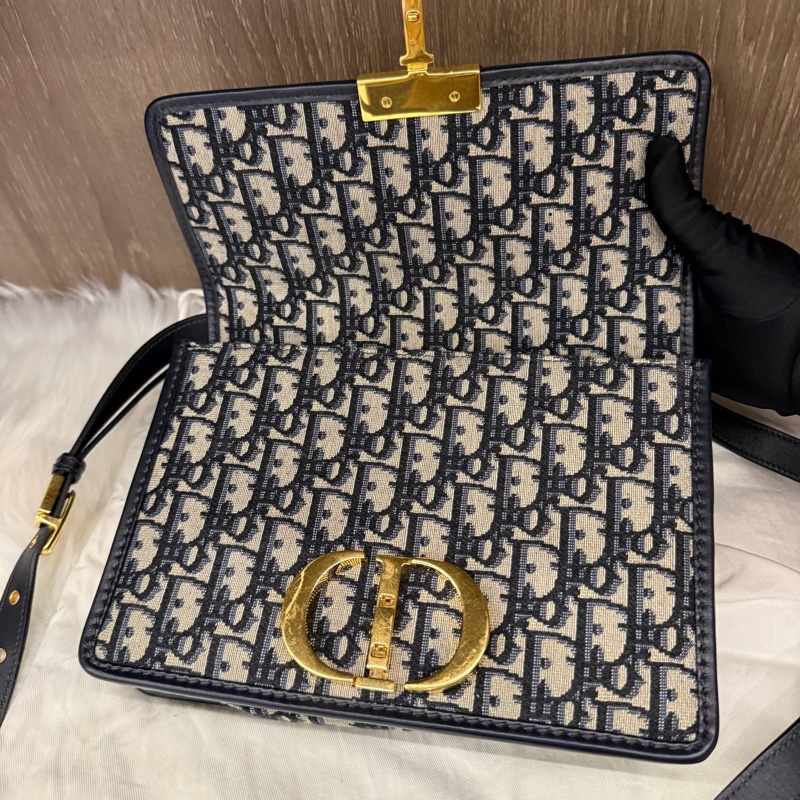 Dior 迪奧 蒙田 黑色老花滿印刺繡帆布金扣單肩包斜挎包 底長24 19年編碼+芯片 有塵袋 。-5
