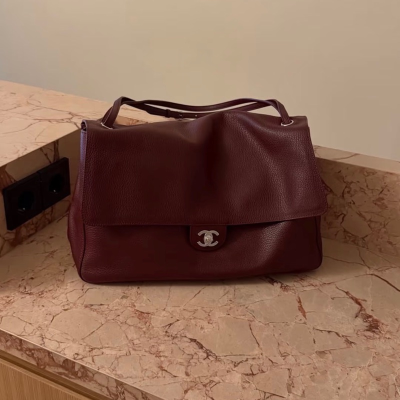 Chanel香奈兒26S酒紅色銀扣超大CF 38.5-0