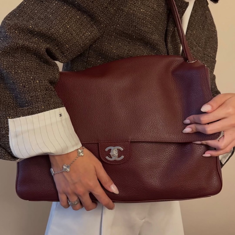 Chanel香奈兒26S酒紅色銀扣超大CF 38.5-1