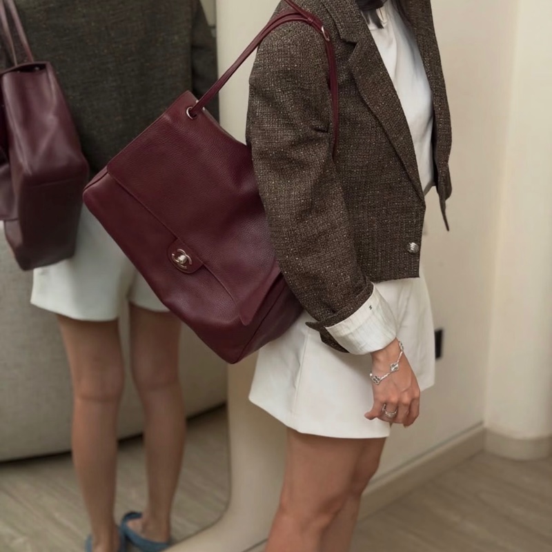 Chanel香奈兒26S酒紅色銀扣超大CF 38.5-3