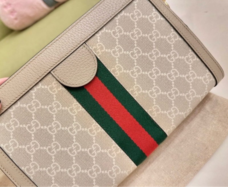 絕美超低價Gucci ophidia 系列 GG logo 織帶皮革磁扣肩背斜背包-2