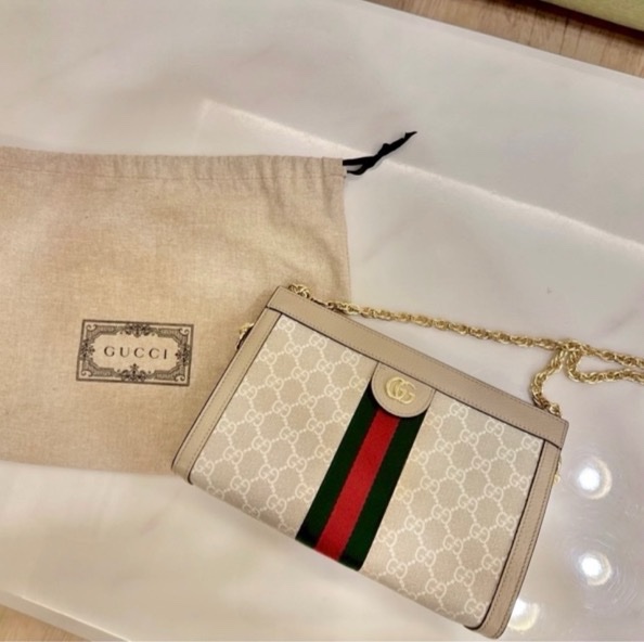 絕美超低價Gucci ophidia 系列 GG logo 織帶皮革磁扣肩背斜背包-6