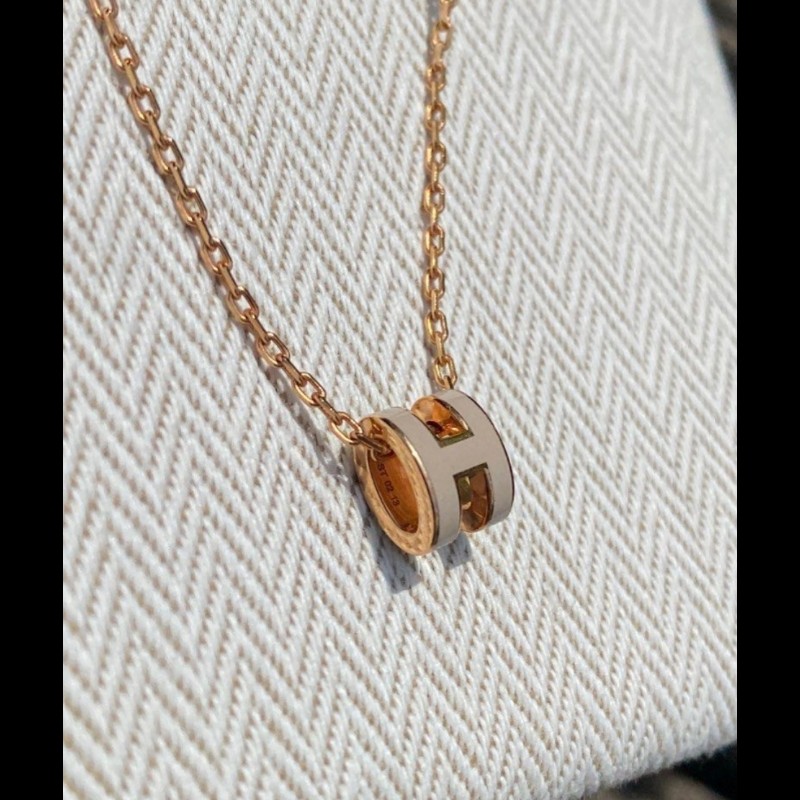 Herme's mini pop H 奶茶玫瑰金項鍊-3