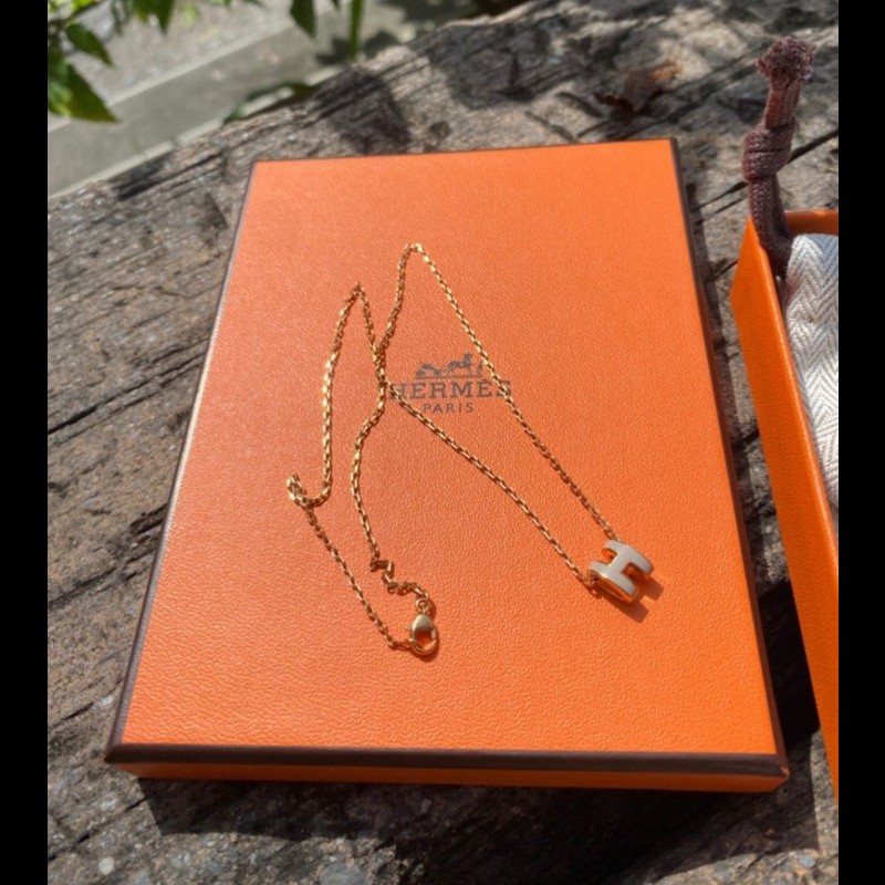 Herme's mini pop H 奶茶玫瑰金項鍊-4