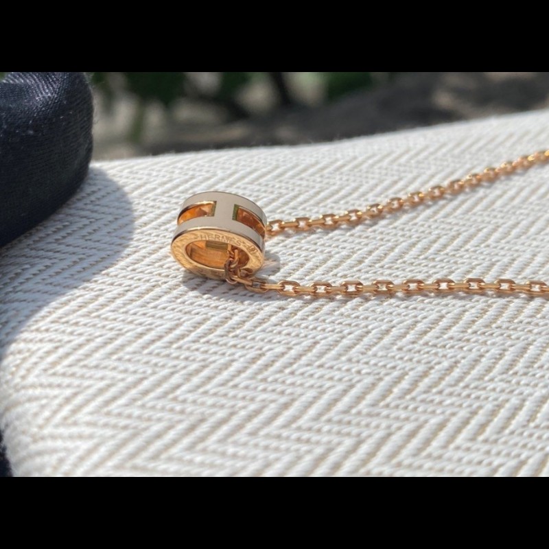 Herme's mini pop H 奶茶玫瑰金項鍊-7