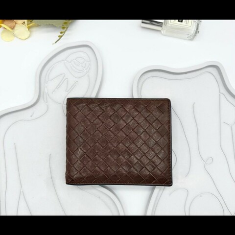 BOTTEGA VENETA BV經典編織小羊皮咖啡色撞色短夾