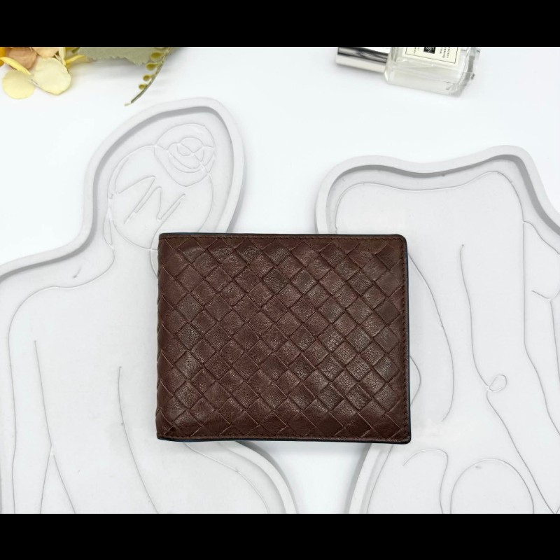 BOTTEGA VENETA BV經典編織小羊皮咖啡色撞色短夾-6