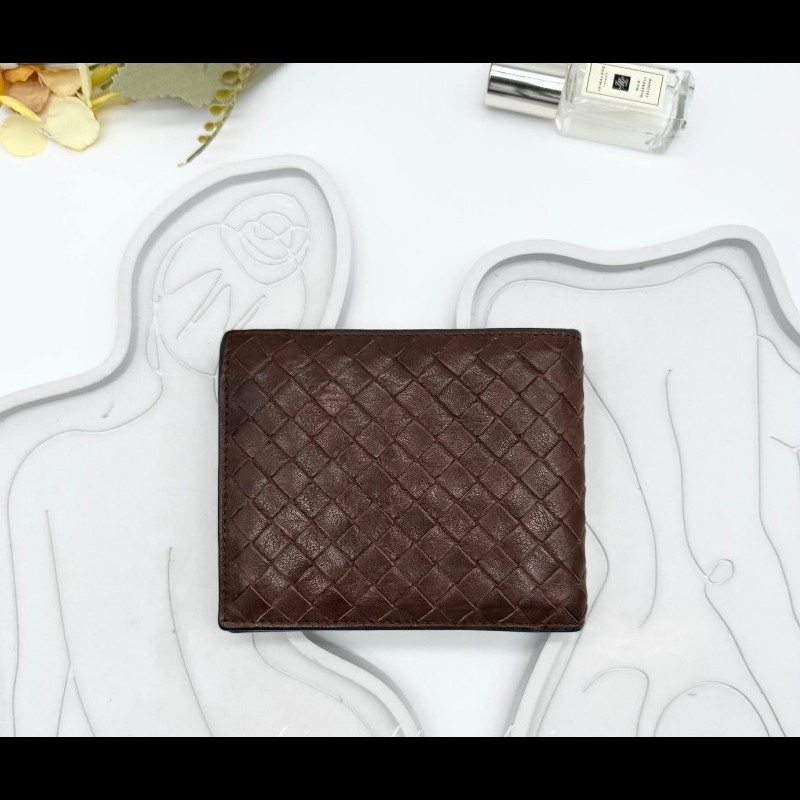 BOTTEGA VENETA BV經典編織小羊皮咖啡色撞色短夾-8