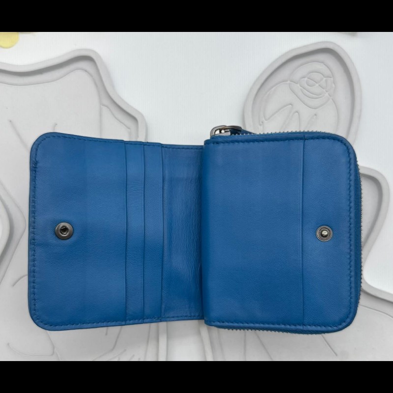 BOTTEGA VENETA BV 編織小羊皮對開拉鍊藍色短夾-2