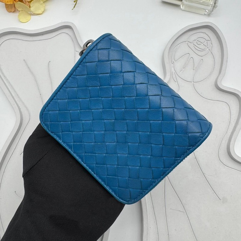 BOTTEGA VENETA BV 編織小羊皮對開拉鍊藍色短夾-8