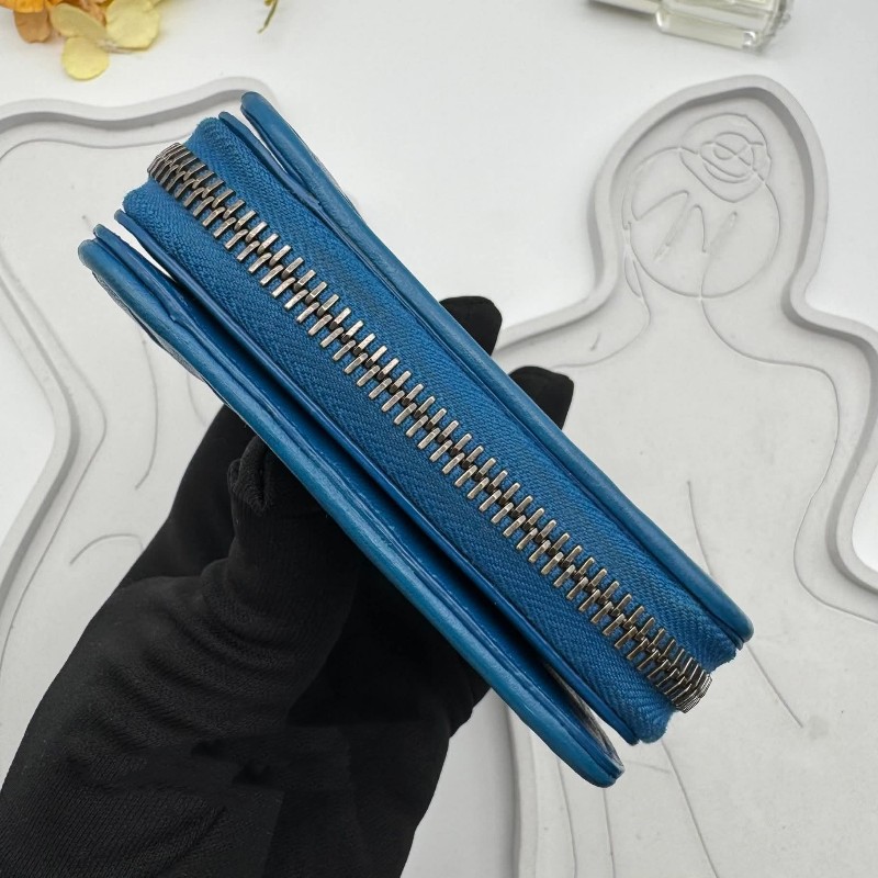 BOTTEGA VENETA BV 編織小羊皮對開拉鍊藍色短夾-9