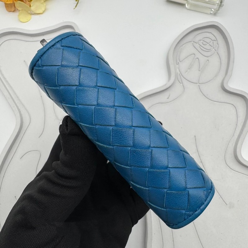 BOTTEGA VENETA BV 編織小羊皮對開拉鍊藍色短夾-10