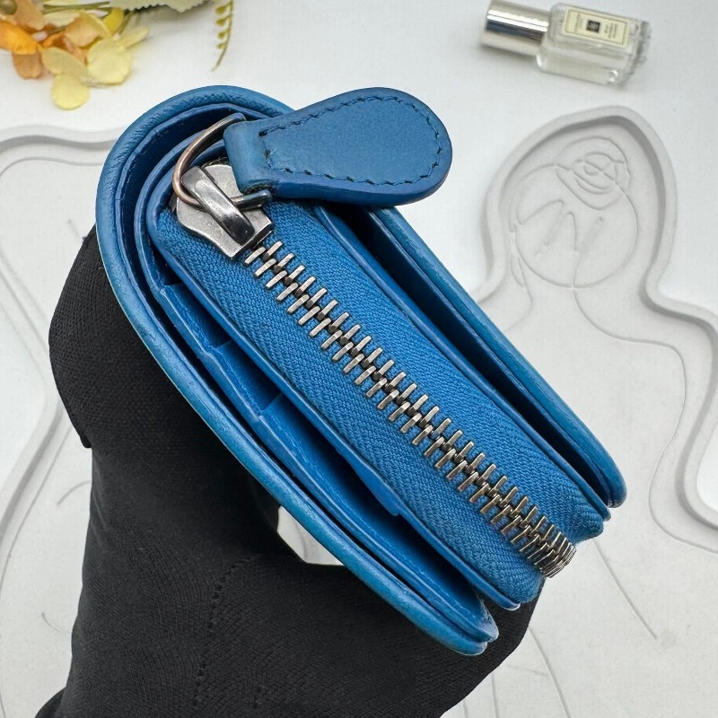 BOTTEGA VENETA BV 編織小羊皮對開拉鍊藍色短夾-11