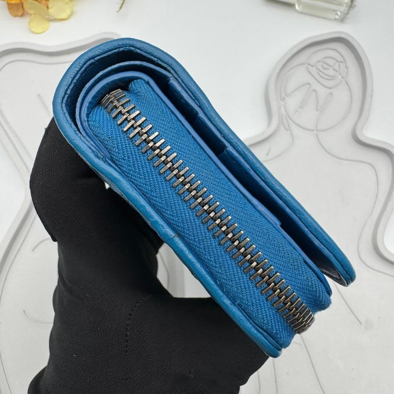 BOTTEGA VENETA BV 編織小羊皮對開拉鍊藍色短夾-12