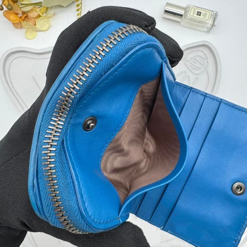 BOTTEGA VENETA BV 編織小羊皮對開拉鍊藍色短夾-20