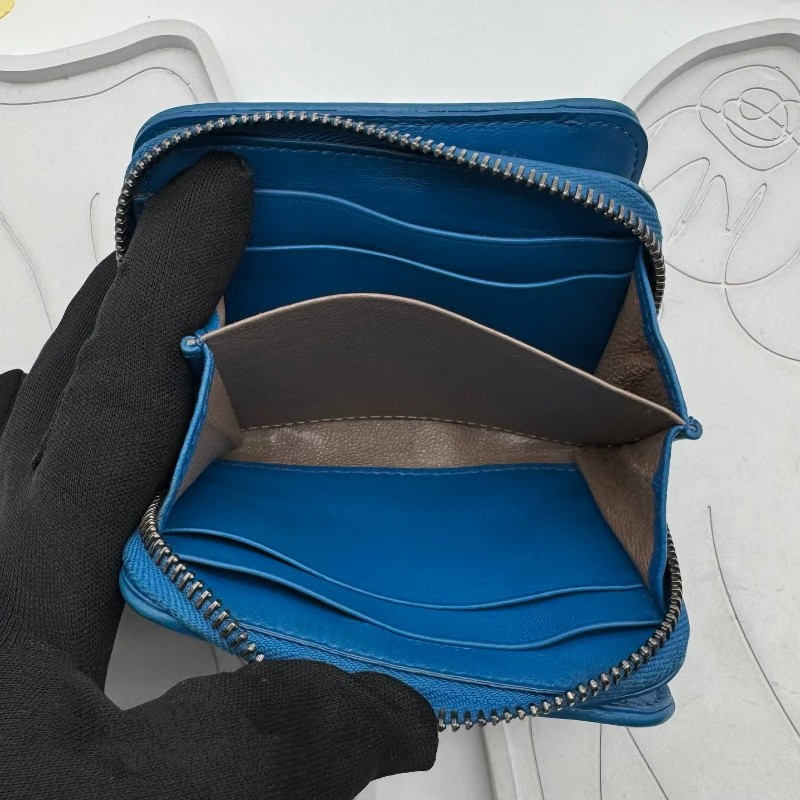 BOTTEGA VENETA BV 編織小羊皮對開拉鍊藍色短夾-22