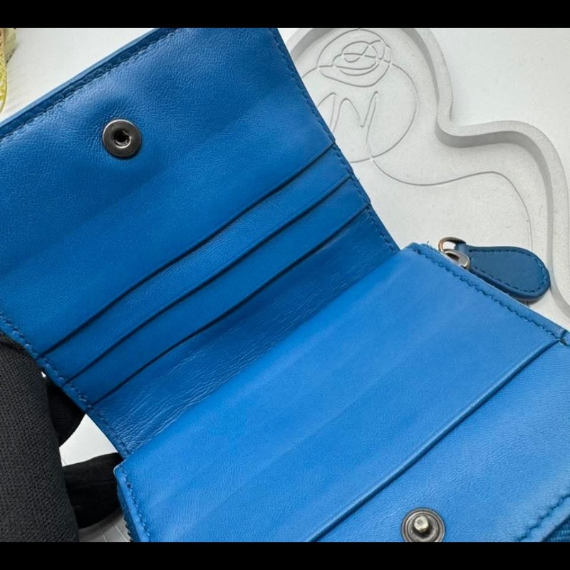 BOTTEGA VENETA BV 編織小羊皮對開拉鍊藍色短夾-23