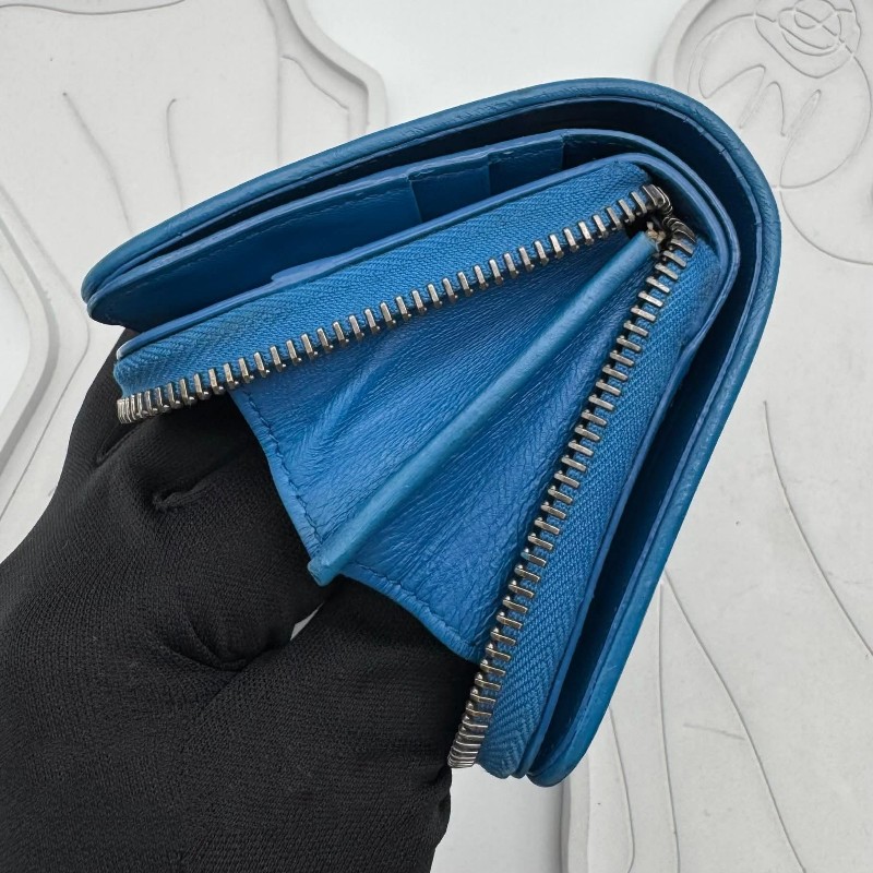 BOTTEGA VENETA BV 編織小羊皮對開拉鍊藍色短夾-25