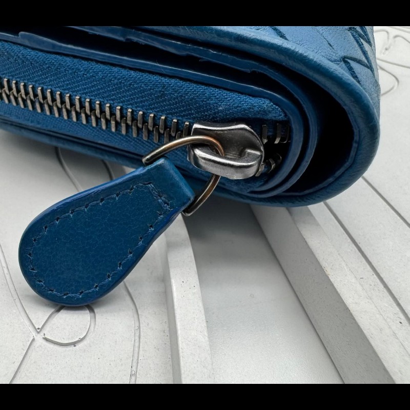 BOTTEGA VENETA BV 編織小羊皮對開拉鍊藍色短夾-26