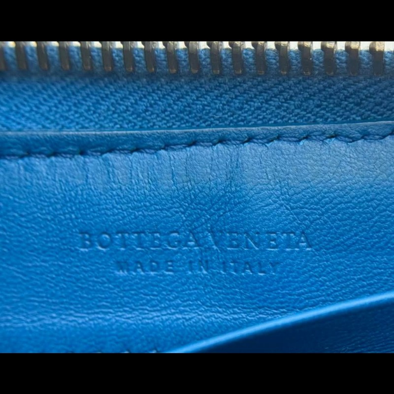 BOTTEGA VENETA BV 編織小羊皮對開拉鍊藍色短夾-28