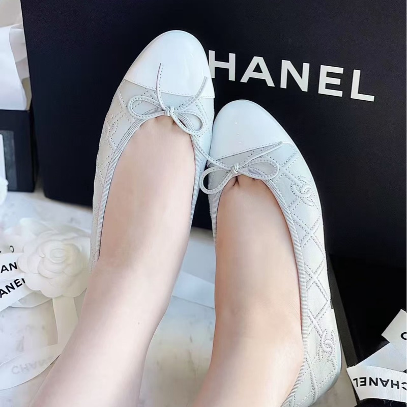 閒置未使用 Chanel香奈兒淺藍色蝴蝶結芭蕾休閒單鞋36.5碼 S印-0