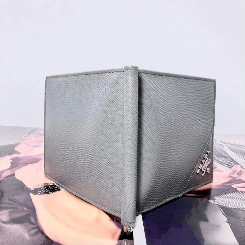 PRADA Saffiano 十字紋防刮牛皮鈔票夾短夾-4