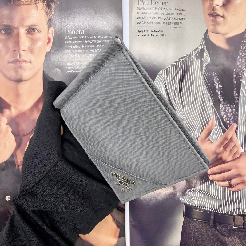 PRADA Saffiano 十字紋防刮牛皮鈔票夾短夾-8