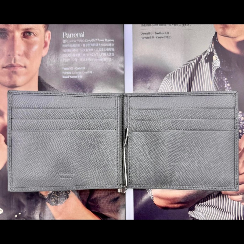 PRADA Saffiano 十字紋防刮牛皮鈔票夾短夾-17