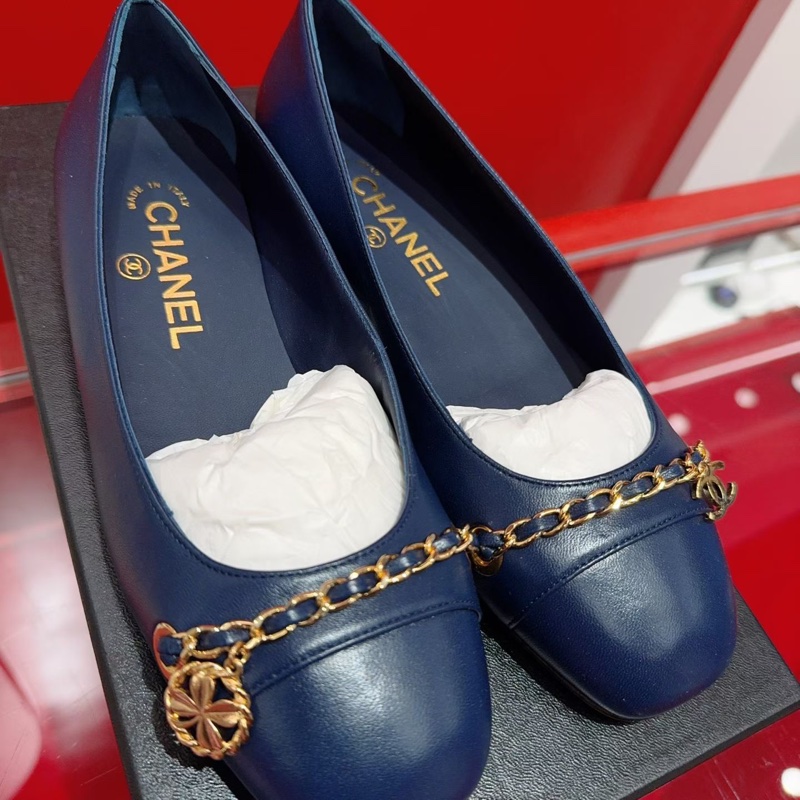 閒置未使用 chanel香奈兒 四葉草藍色芭蕾舞鞋 35.5碼S印-5