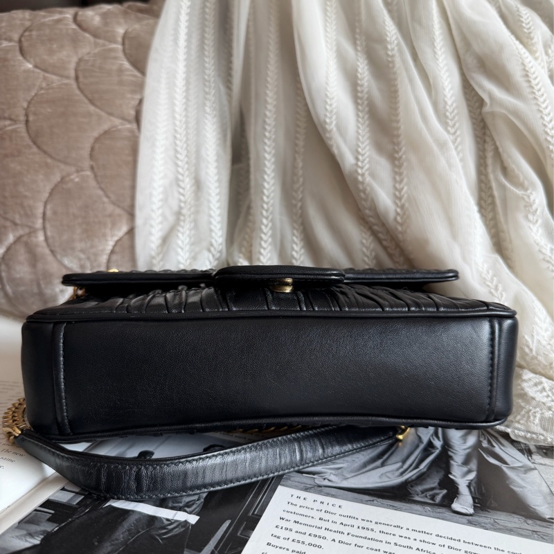 普拉達 黑色皮革 托特包 手提包 腋下包 側背包 斜挎包 斜背包 皮革  褶皺鏈條包 Prada Matelassé  chain bag-11