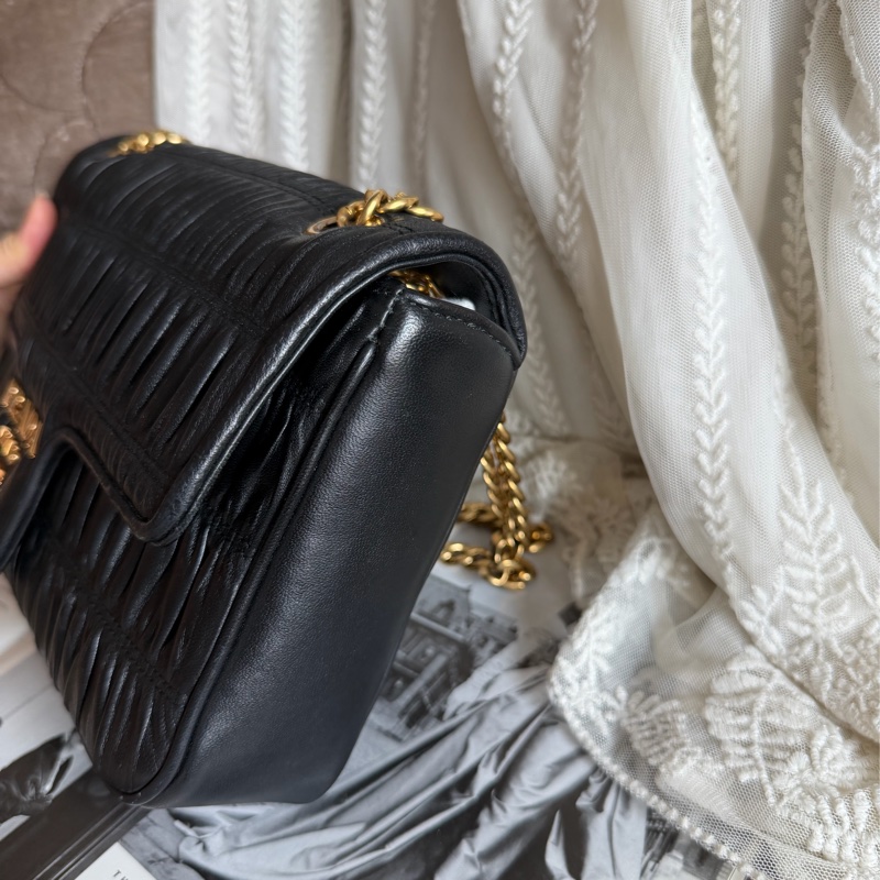 普拉達 黑色皮革 托特包 手提包 腋下包 側背包 斜挎包 斜背包 皮革  褶皺鏈條包 Prada Matelassé  chain bag-16