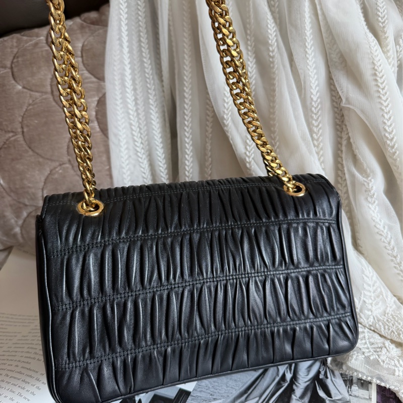 普拉達 黑色皮革 托特包 手提包 腋下包 側背包 斜挎包 斜背包 皮革  褶皺鏈條包 Prada Matelassé  chain bag-19