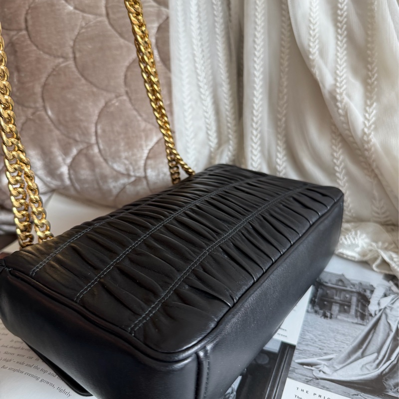 普拉達 黑色皮革 托特包 手提包 腋下包 側背包 斜挎包 斜背包 皮革  褶皺鏈條包 Prada Matelassé  chain bag-20