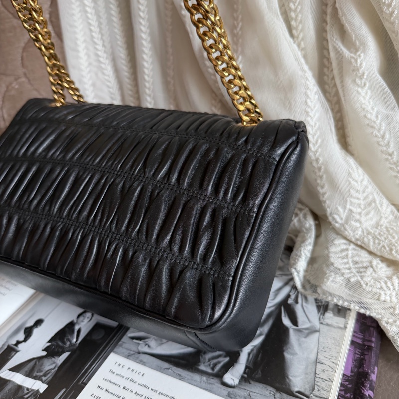 普拉達 黑色皮革 托特包 手提包 腋下包 側背包 斜挎包 斜背包 皮革  褶皺鏈條包 Prada Matelassé  chain bag-21