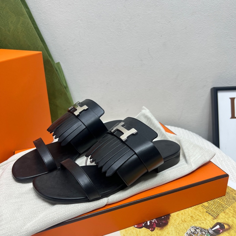 Hermes • 黑銀流蘇H釦拖鞋 全配有盒✔️-2