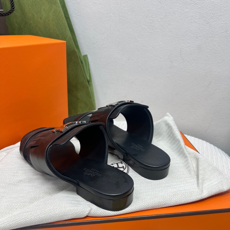 Hermes • 黑銀流蘇H釦拖鞋 全配有盒✔️-3