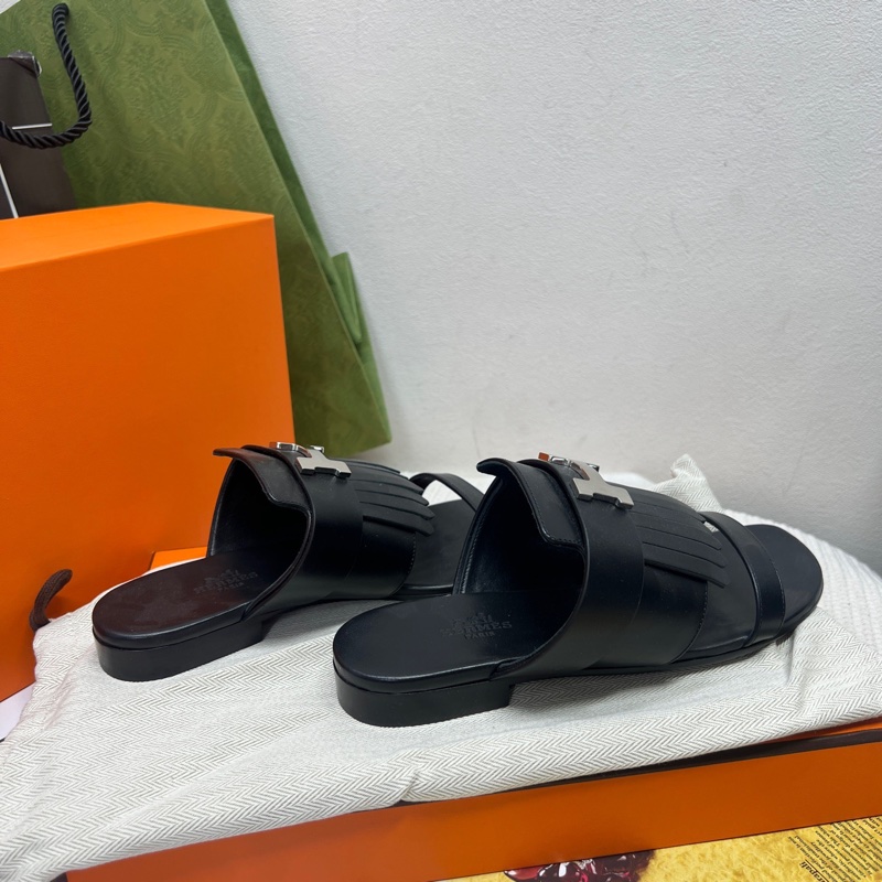 Hermes • 黑銀流蘇H釦拖鞋 全配有盒✔️-5