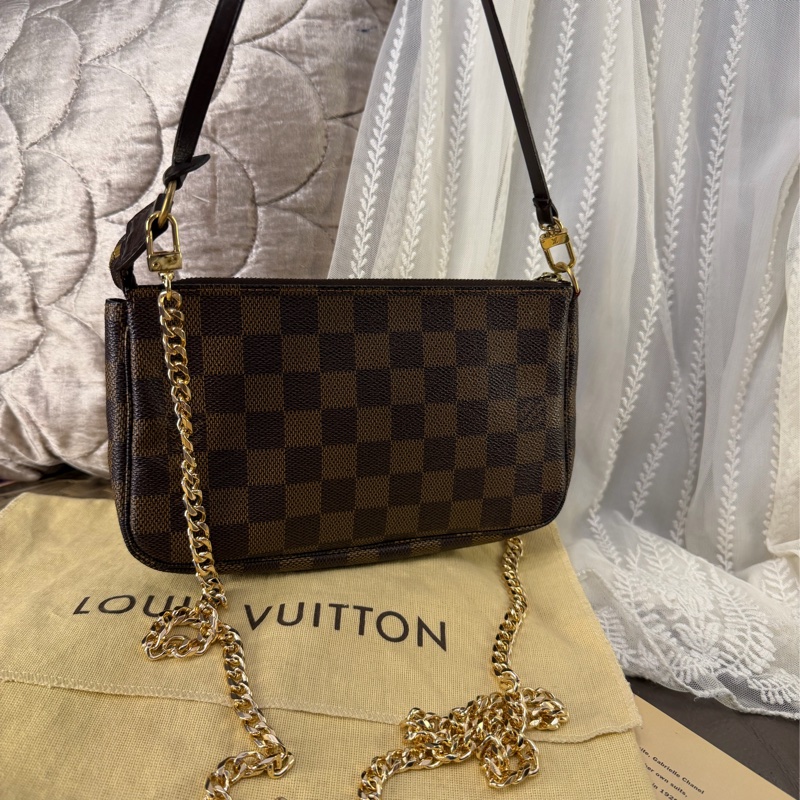 路易威登 麻雀包 腋下包 托特包 手提包 手拿包 爆款 棋盤格麻將包 腋下包 側背包 斜挎包 斜背包 褶皺鏈條包 Louis Vuitton Damier Ebène bag pochette-5