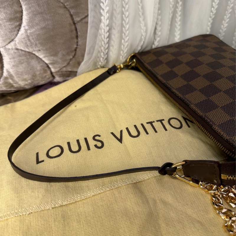 路易威登 麻雀包 腋下包 托特包 手提包 手拿包 爆款 棋盤格麻將包 腋下包 側背包 斜挎包 斜背包 褶皺鏈條包 Louis Vuitton Damier Ebène bag pochette-7