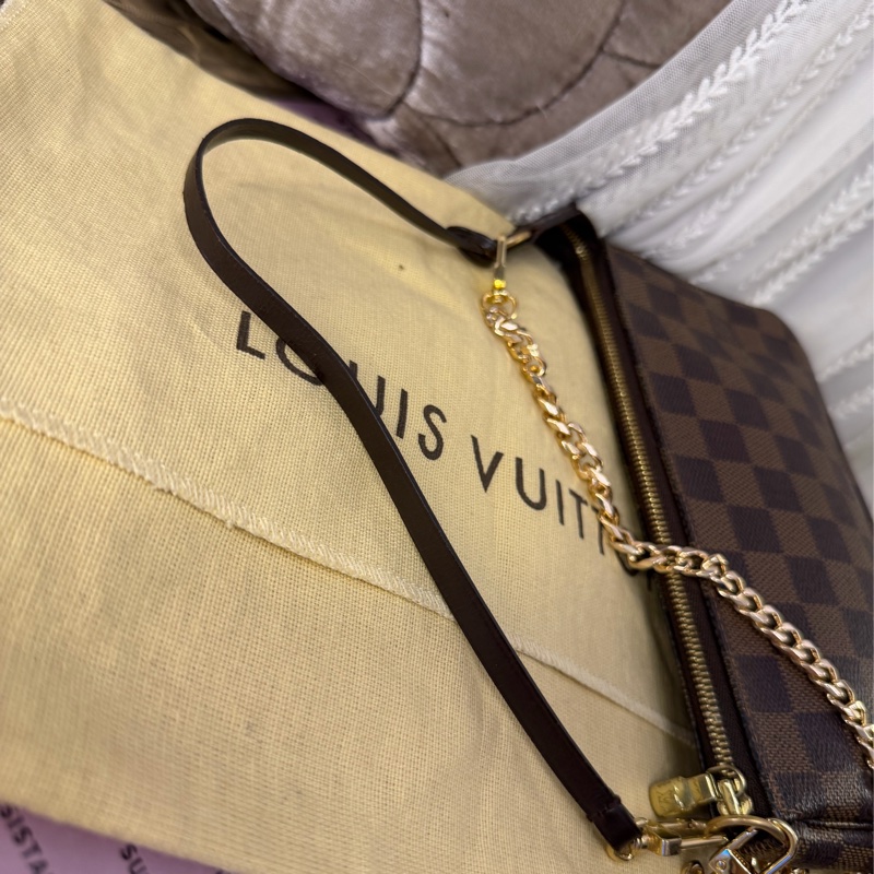 路易威登 麻雀包 腋下包 托特包 手提包 手拿包 爆款 棋盤格麻將包 腋下包 側背包 斜挎包 斜背包 褶皺鏈條包 Louis Vuitton Damier Ebène bag pochette-8