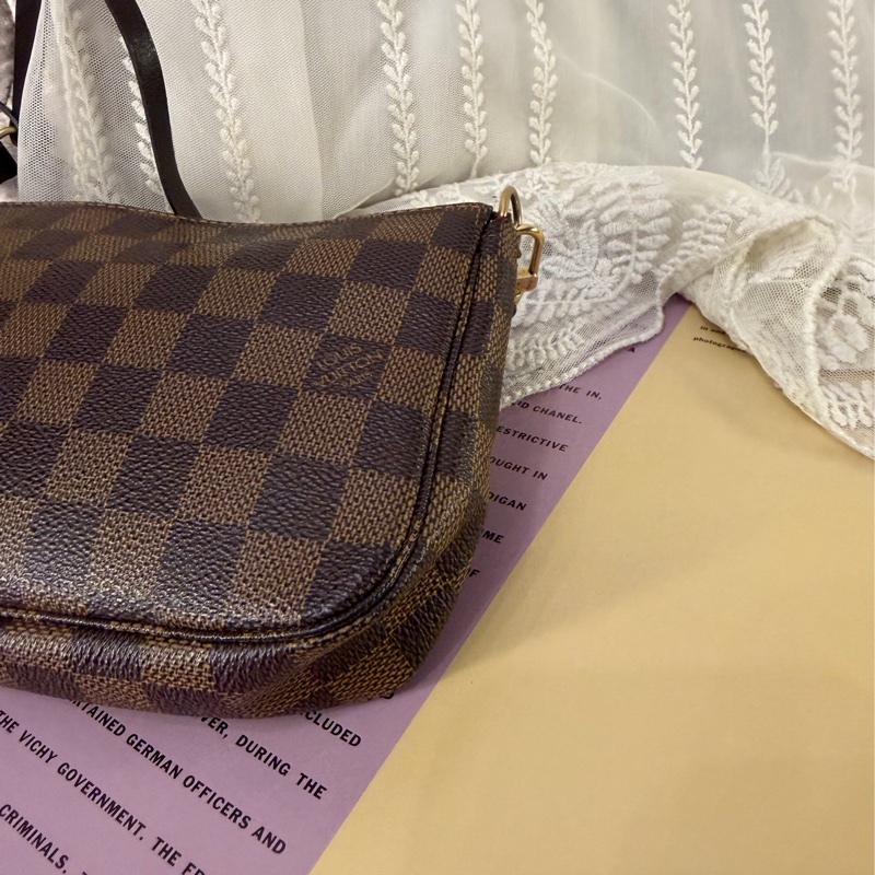 路易威登 麻雀包 腋下包 托特包 手提包 手拿包 爆款 棋盤格麻將包 腋下包 側背包 斜挎包 斜背包 褶皺鏈條包 Louis Vuitton Damier Ebène bag pochette-14
