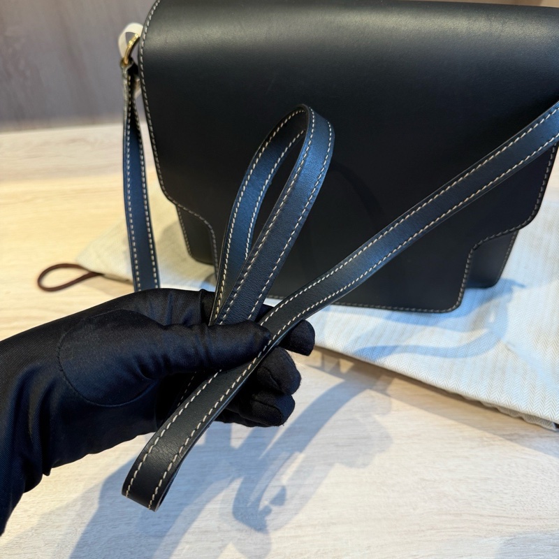 甜售HERMES愛馬仕ROULIS 23 豬鼻子方形斜背包 黑灰+淡金釦 x刻-3