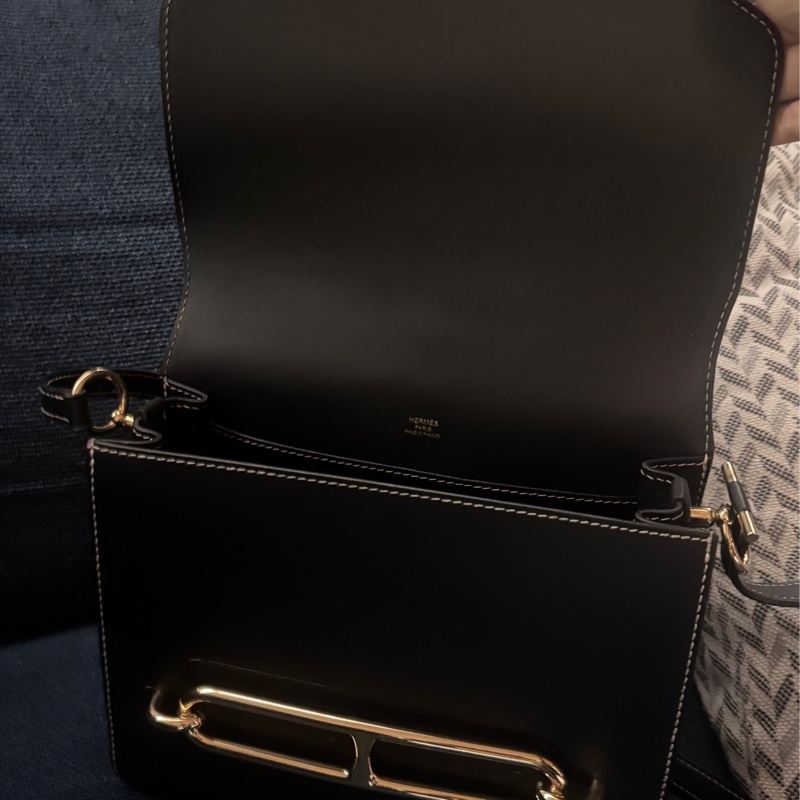 甜售HERMES愛馬仕ROULIS 23 豬鼻子方形斜背包 黑灰+淡金釦 x刻-11