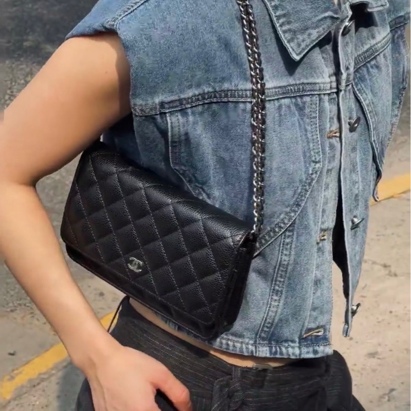 全新全配❤️ 香奈兒 #黑銀 #荔枝皮 #woc #經典款-1