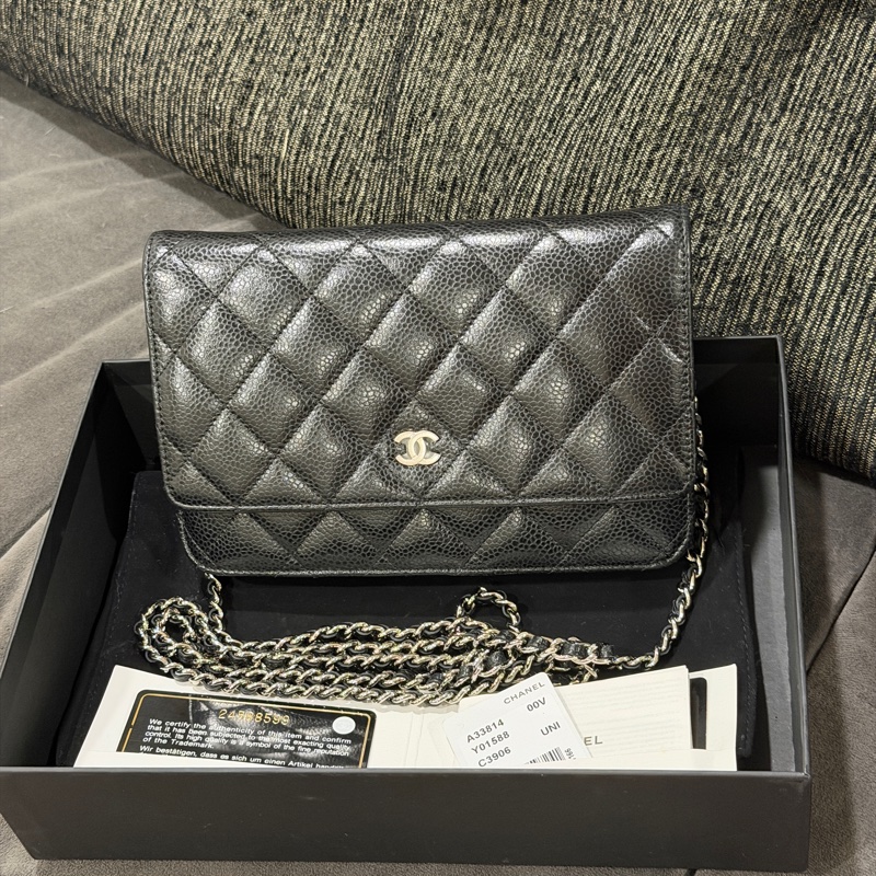 全新全配❤️ 香奈兒 #黑銀 #荔枝皮 #woc #經典款-2