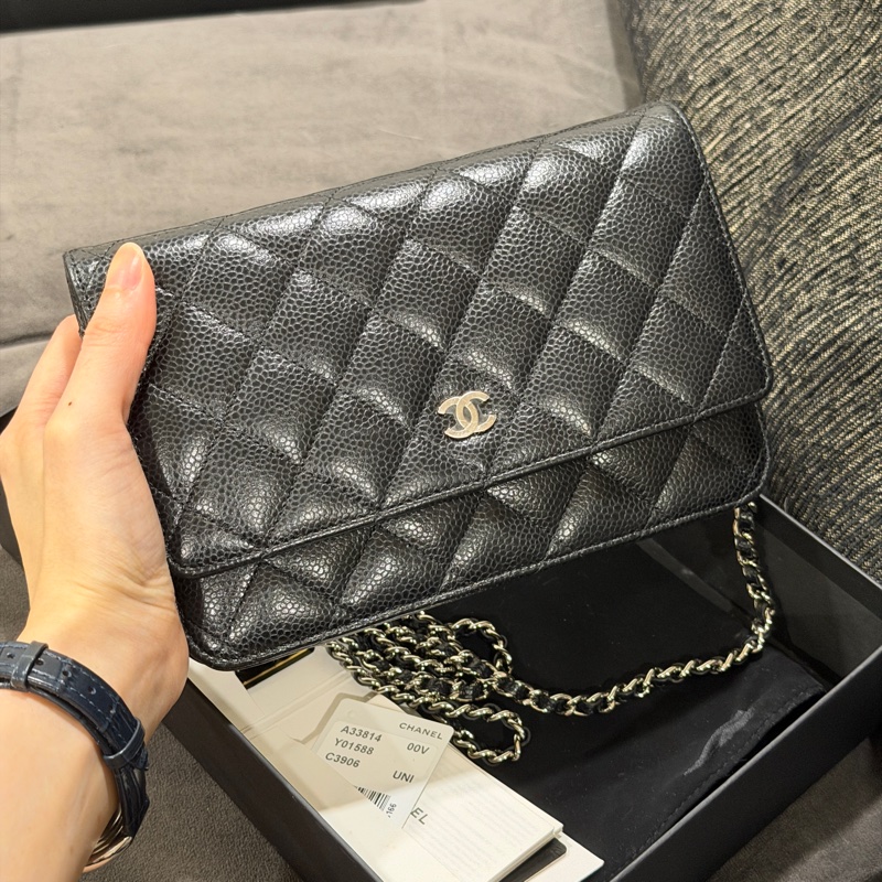 全新全配❤️ 香奈兒 #黑銀 #荔枝皮 #woc #經典款-3
