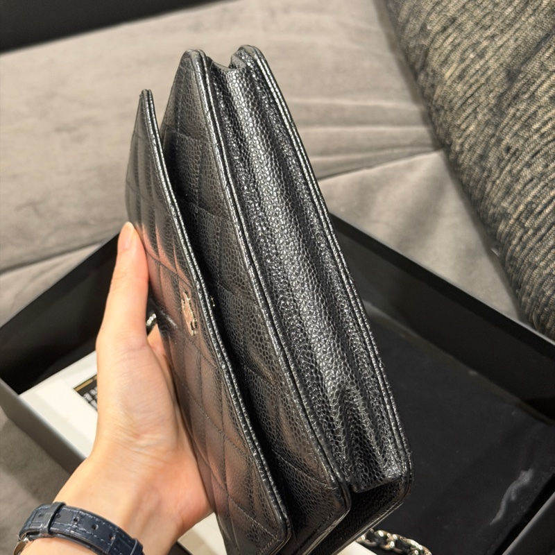 全新全配❤️ 香奈兒 #黑銀 #荔枝皮 #woc #經典款-6