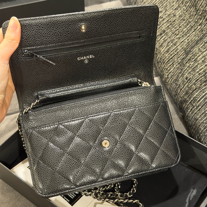 全新全配❤️ 香奈兒 #黑銀 #荔枝皮 #woc #經典款-9