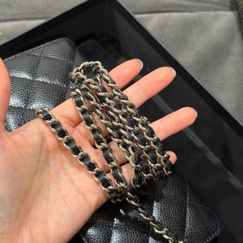 全新全配❤️ 香奈兒 #黑銀 #荔枝皮 #woc #經典款-14